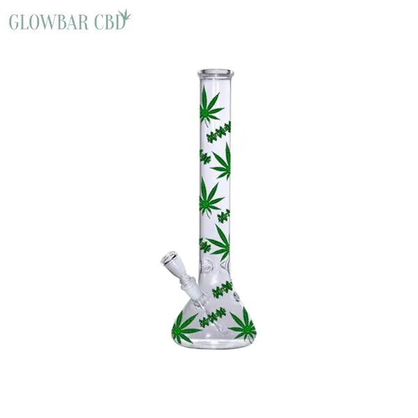18’ Amsterdam Green Leaves Designs Glass Bong - GB6