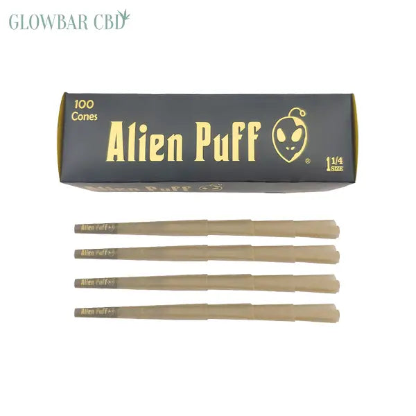 100 Alien Puff Black &amp; Gold 1 1/4 Size Pre-Rolled Cones