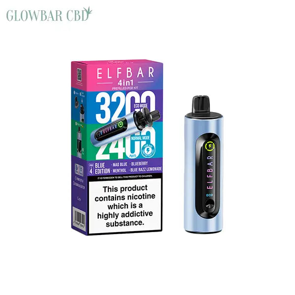 20mg Elf Bar 4 in 1 Pod Vape Kit 3200 Puffs - Blue Edition