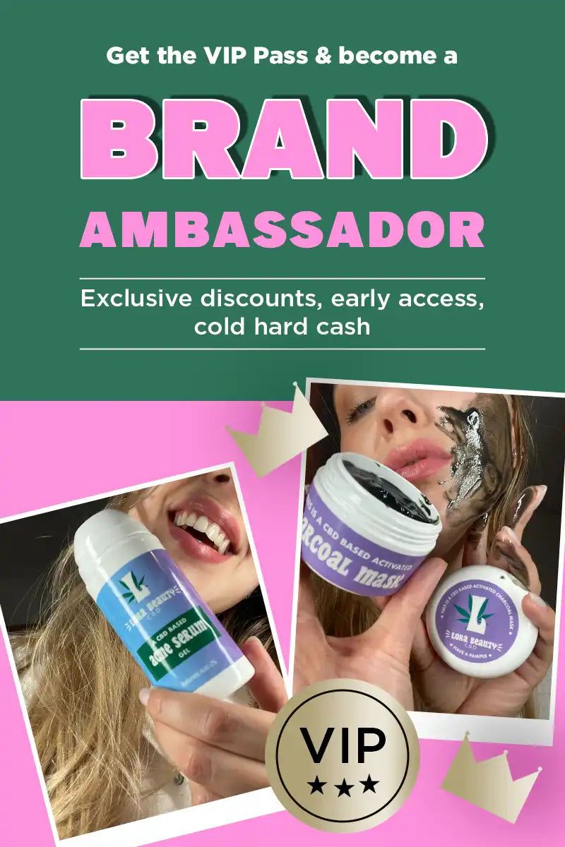 Advertisement for becoming a brand ambassador, featuring product images and promotional text.