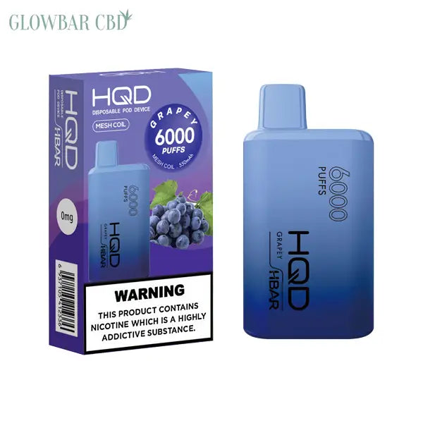 0mg HQD HBAR Disposable Vape Device 6000 Puffs - Grapey