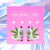 Pink square advertisement for CBD body care products featuring cannabis leaf icons and product bottles.