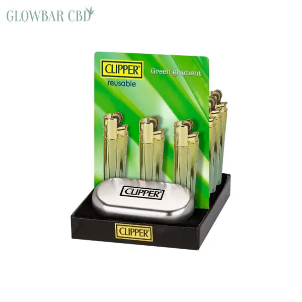 12 Clipper CMP11R Metal Flint Green Gradient Lighters