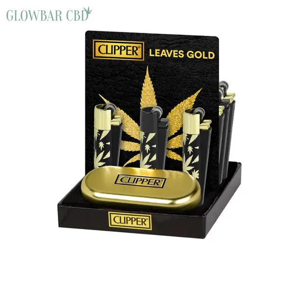 12 Clipper Metal Flint Gold Leaves Lighters - Limited