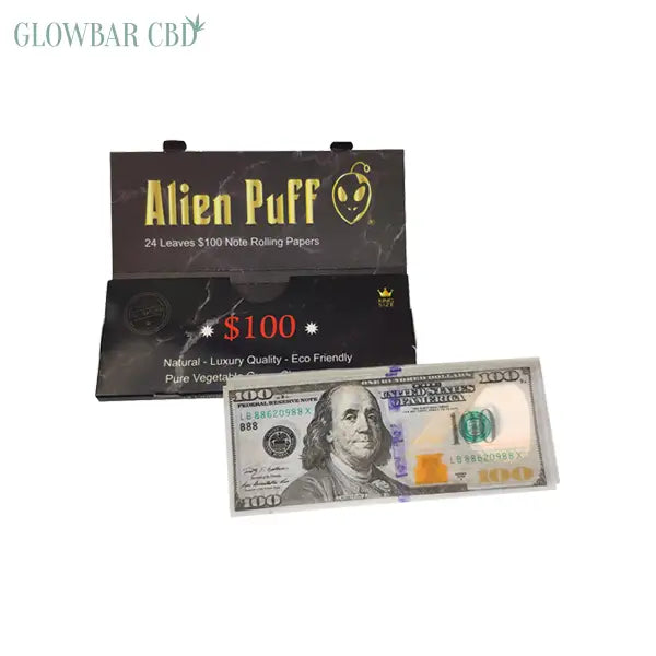 24 Alien Puff Black & Gold King Size $100 Note Rolling