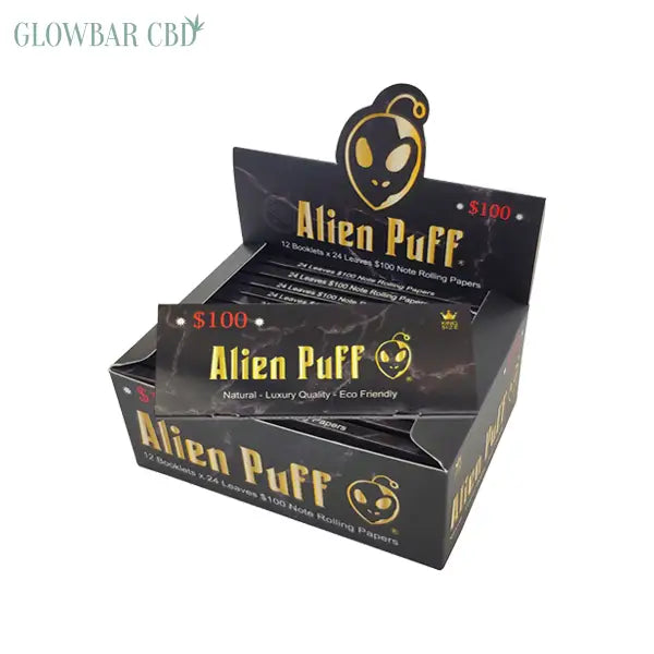24 Alien Puff Black &amp; Gold King Size $100 Note Rolling