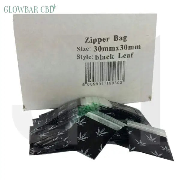 Zipper Branded 30mm x 30mm Black Leaf Bags - Smoking