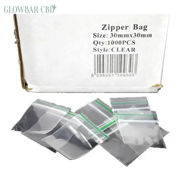 Zipper Branded 30mm x 30mm Clear Bags - Smoking Products